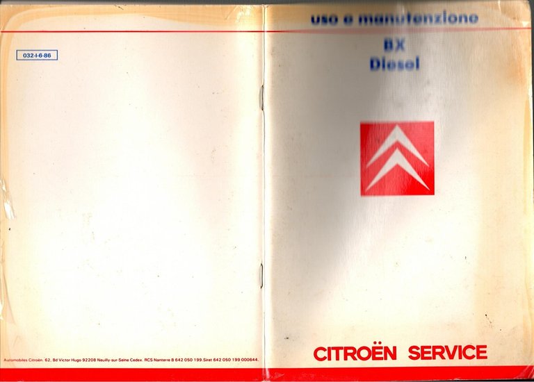 BX DIESEL USO E MANUTENZIONE 1986 Citroen Service Libro automobile …