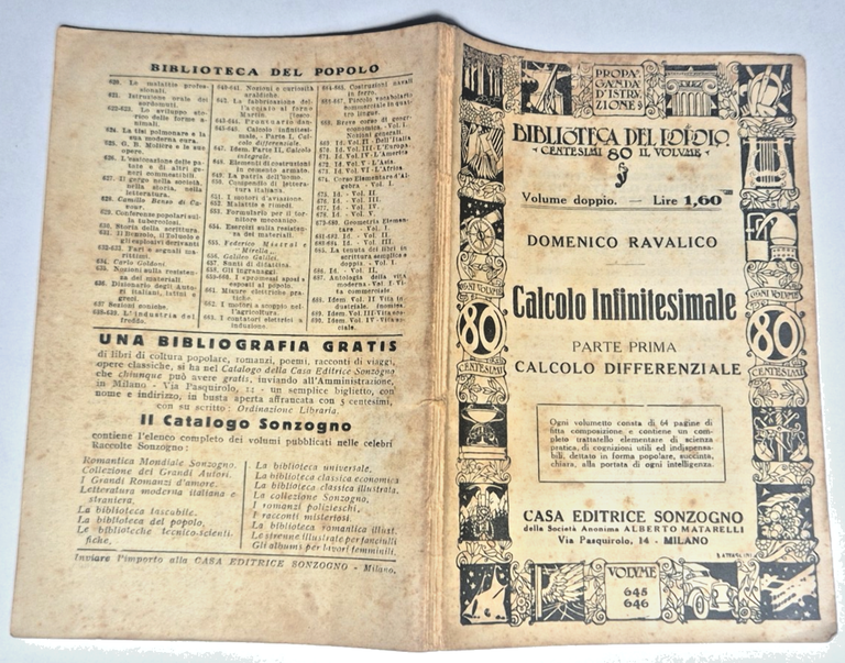CALCOLO INFINITESIMALE 1 Differenziale di Domenico Ravalico Sonzogno 1936 Libro | Immagine Gallery 2