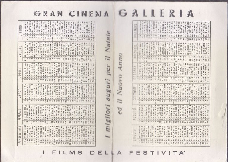 CALENDARIETTO CINEMA GALLERIA Bari 1968 James Bond quella sporca dozzina …