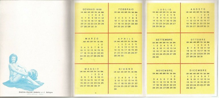 Calendarietto da Barbiere STORIA DEL COSTUME DA BAGNO 1958 originale …