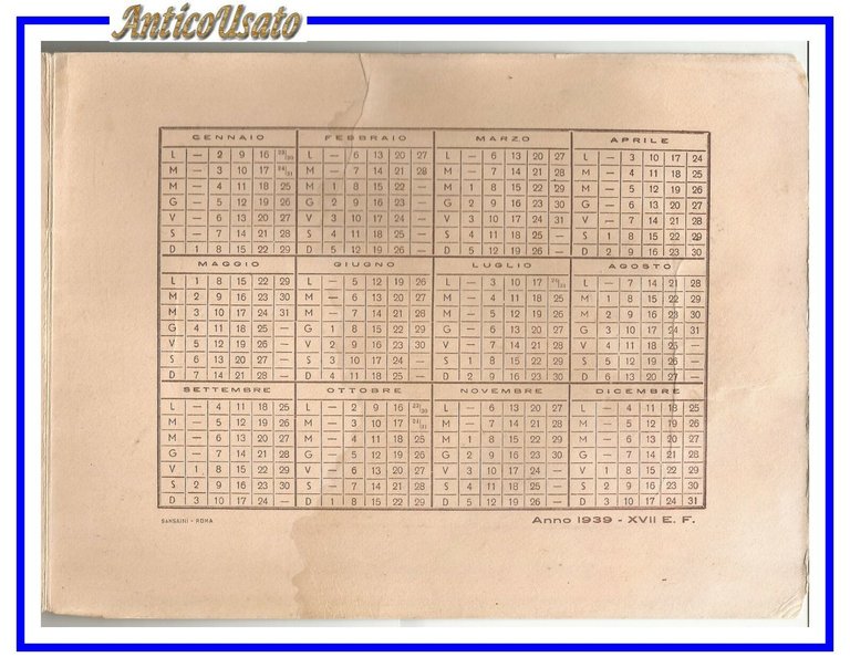 CALENDARIO 1939 RODI marina dell'Egeo Italiano rhodus militare Grecia coloniale