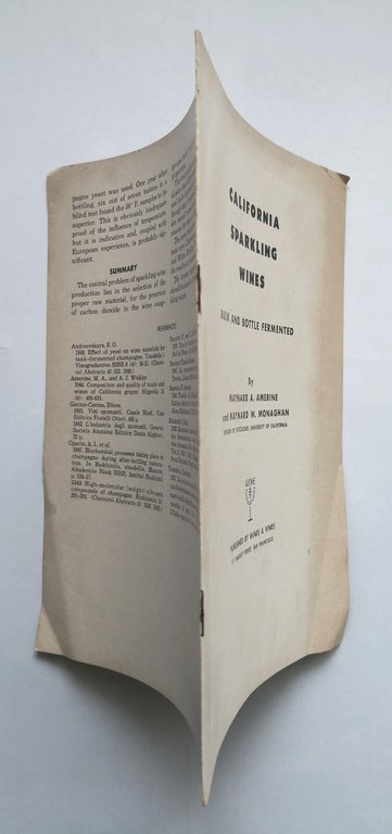 CALIFORNIA SPARKLING WINES di Amerine Monaghan 1950 Libro bulk bottle …