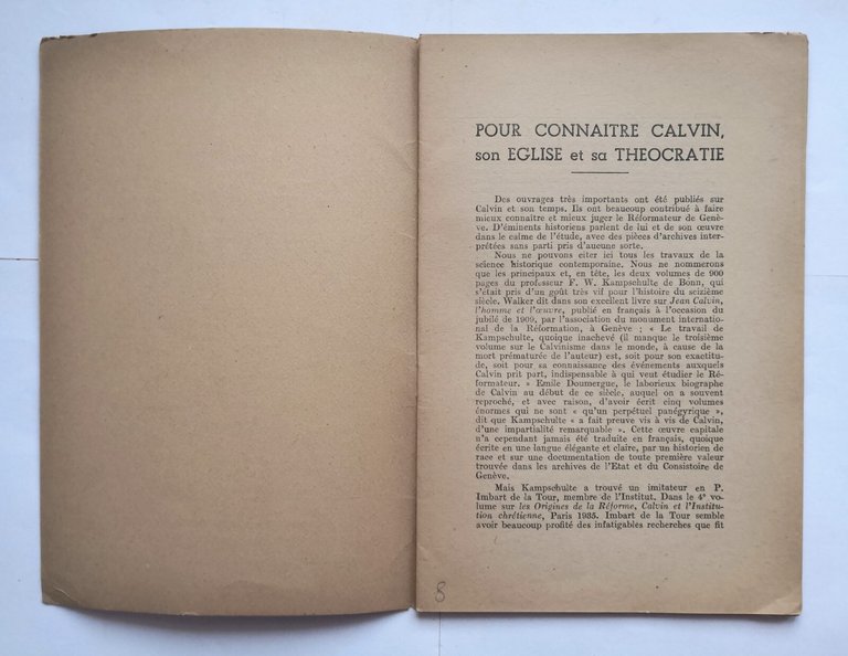 CALVIN CET INCONNU di Jean Schorer 1947 imprimerie Libournaise Libro …