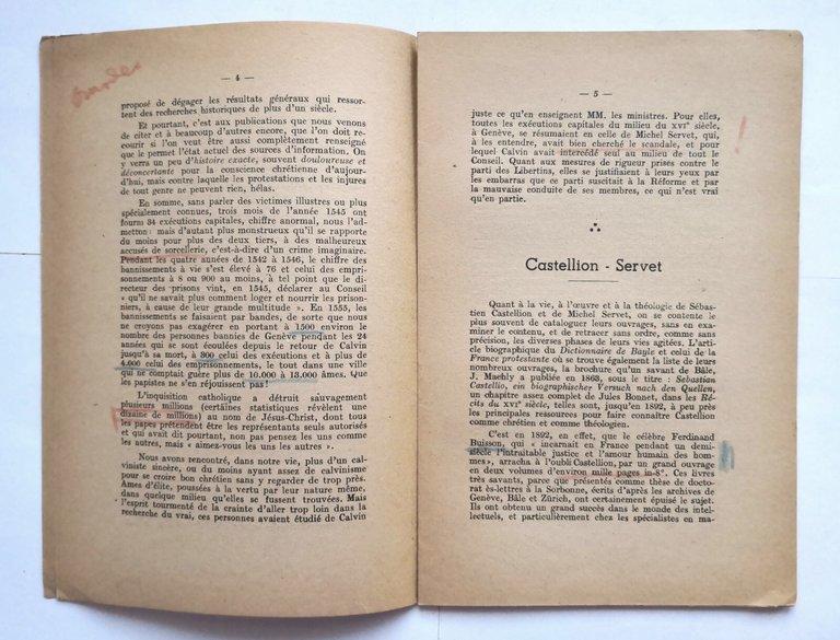 CALVIN CET INCONNU di Jean Schorer 1947 imprimerie Libournaise Libro …