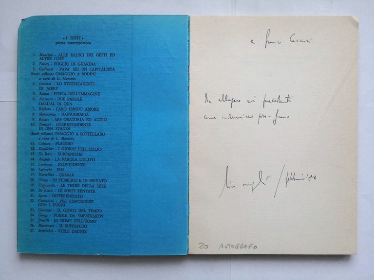 CAMPI D'ALOPECIA di Lino Angiuli 1979 Lacaita dedica autografa dell'autore …