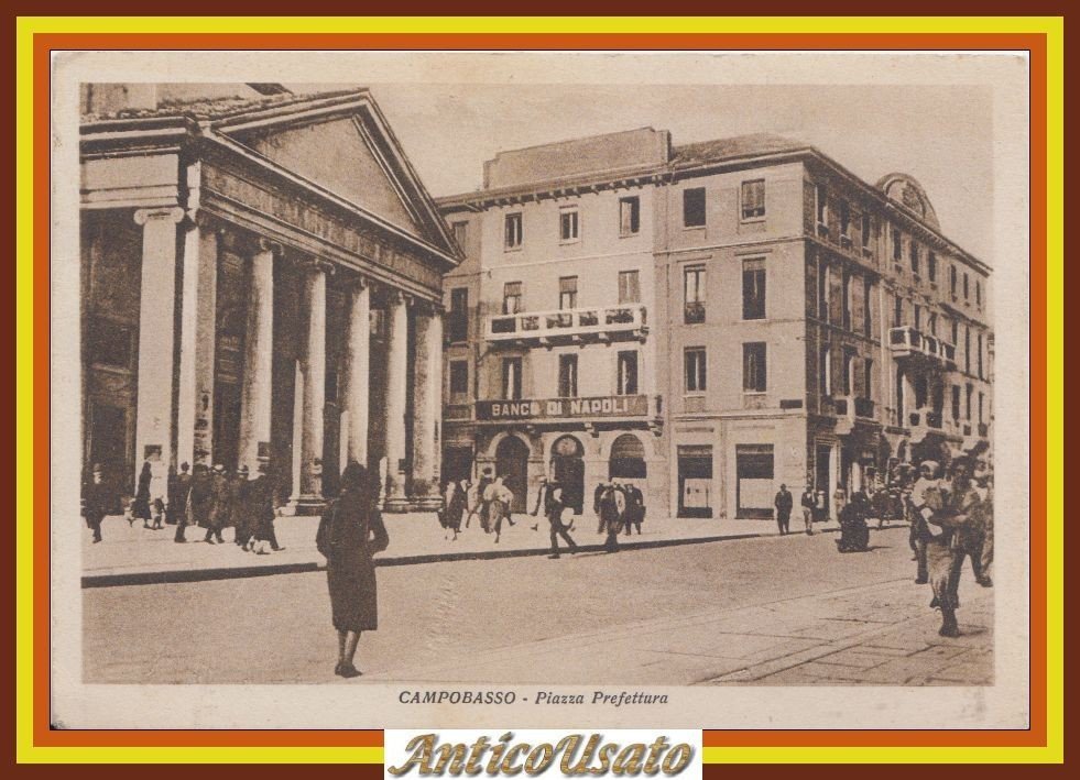 CAMPOBASSO Piazza Prefettura Cartolina Viaggiata anni '30 vintage animata | Immagine principale