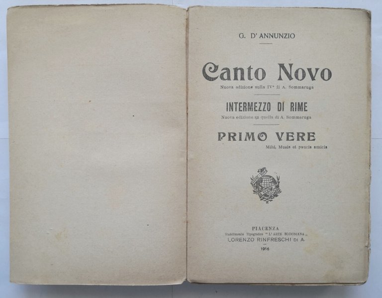 CANTO NOVO PRIMO VERE INTERMEZZO DI RIME di G D'Annunzio …
