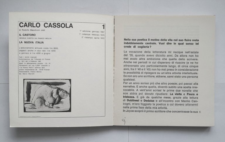 CARLO CASSOLA rivista Il Castoro di Macchioni Jodi 1972 La …