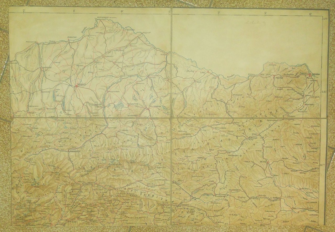 CARTA GEOGRAFICA ALPI CARNICHE ORIENTALI AUSTRIA primi del '900 mappa …