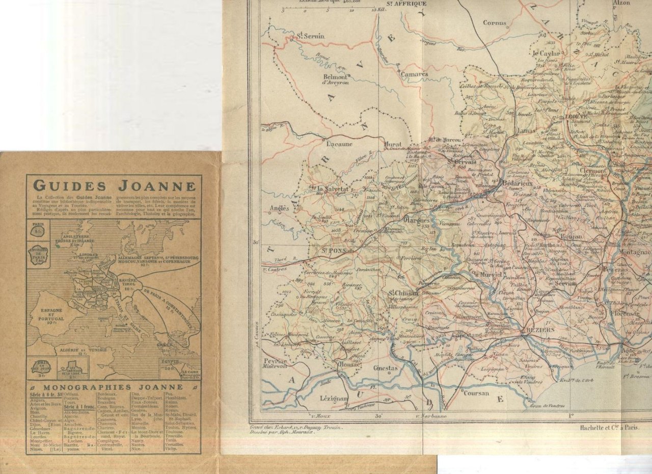 CARTES DEPARTEMENTALES DE L'HERAULT Paul Joanne 1908 Hachette cartina vintage