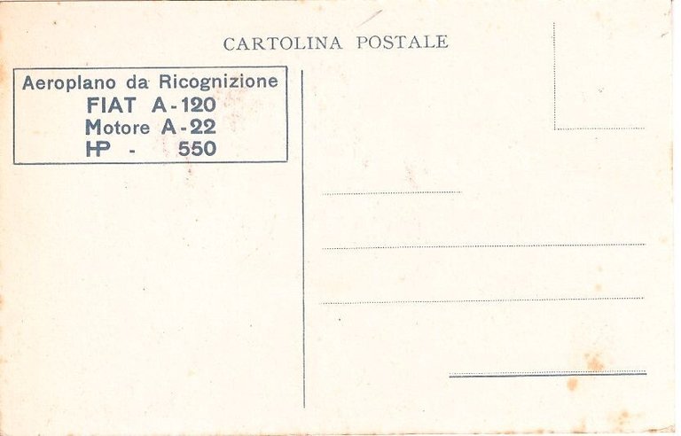 CARTOLINA Aeronautica Italiana Torino Aeroplano da ricognizione Fiat A120 Vintag