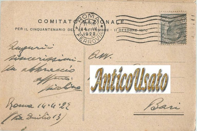 CARTOLINA Comitato Nazionale per il cinquantenario del XX settembre 1922 …