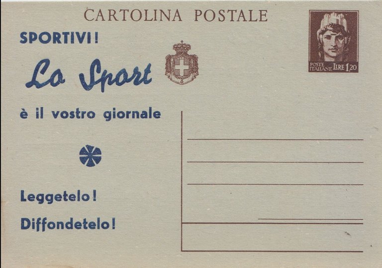 CARTOLINA Giornale LO SPORT di Bari postale pubblicitaria lire 1,20 …