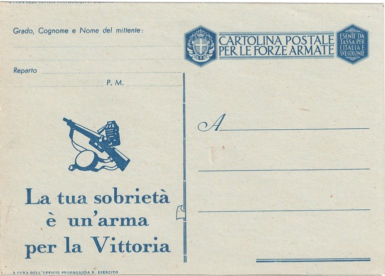 CARTOLINA IN FRANCHIGIA LA TUA SOBRIETÀ È ARMA PER VITTORIA …