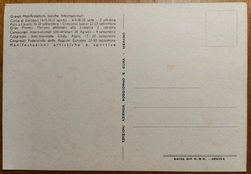 Cartolina Merano Riunione Internazionale Corse Al Galoppo 1951 non viaggiata