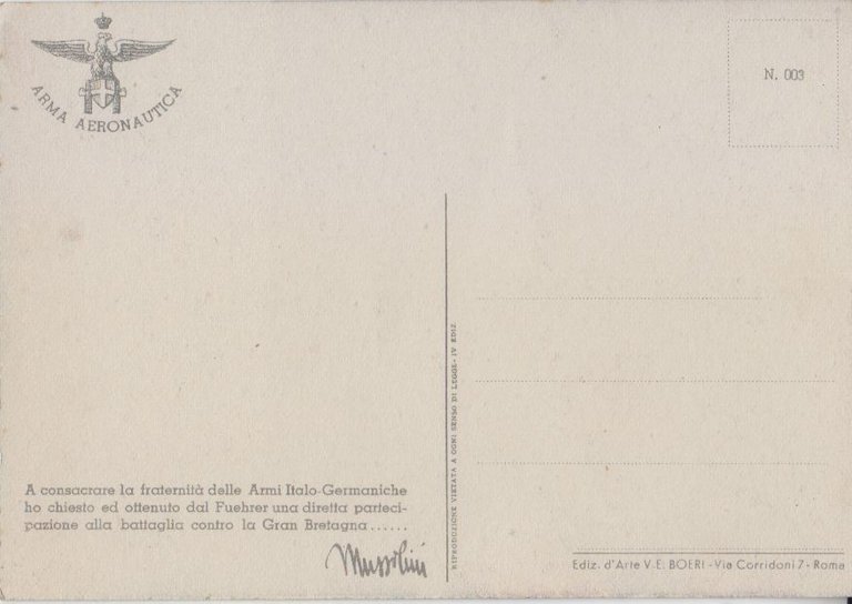 cartolina REGIA AERONAUTICA AVIAZIONE BATTAGLIA GRAN BRETAGNA 2 guerra mondiale