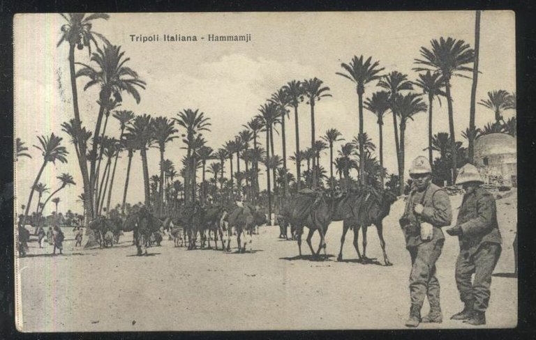 CARTOLINA TRIPOLI ITALIANA hammanji viaggiata Libia 1912 animata Vintage antica