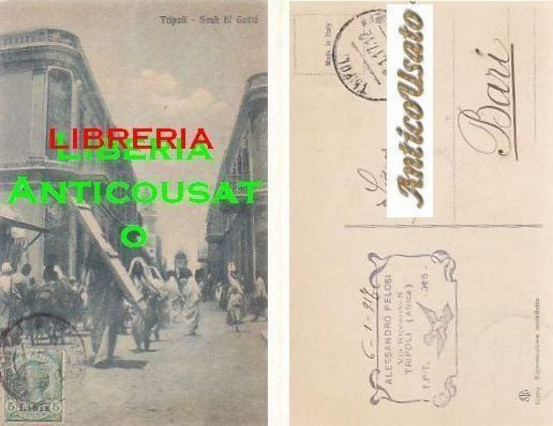 CARTOLINA TRIPOLI italiana SAUK EL GEDID Viaggiata 08/01/1917 originale Vintage