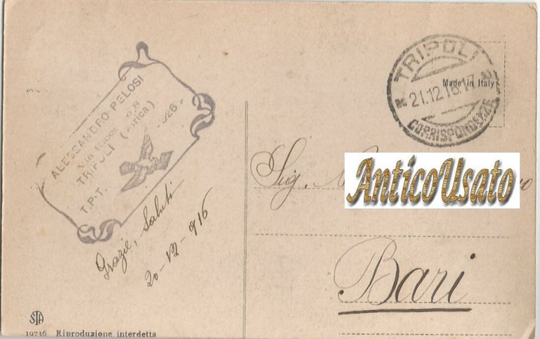 Cartolina Tripoli un palazzo principale 1916 Libia Vintage Colonialismo Africa