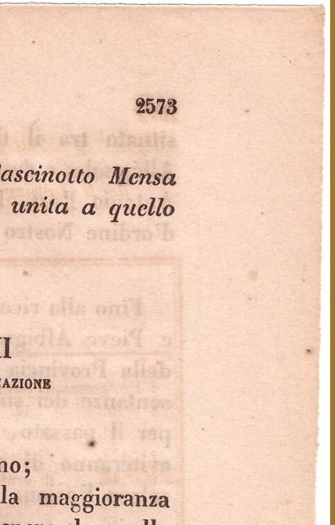 CASCINOTTO MENSA Regio Decreto CORANA PIEVE ALBIGNOLA 15 novembre 1868 …