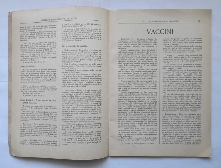 Catalogo 1930 istituto sieroterapico NOTE ILLUSTRATIVE PRINCIPALI PRODOTTI umano