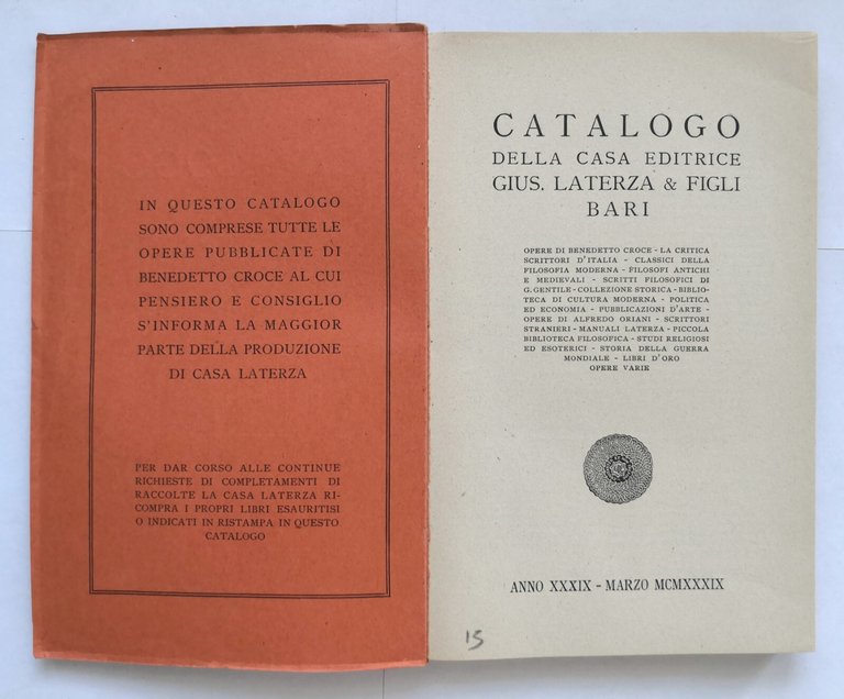 CATALOGO DELLA CASA EDITRICE GIUSEPPE LATERZA E FIGLI BARI 1939 …