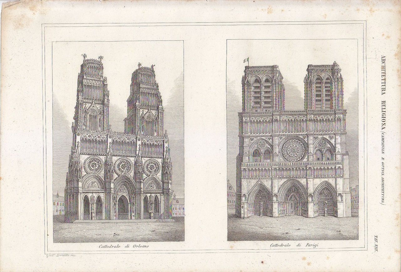 CATTEDRALE DI ORLEANS E DI PARIGI Incisione Stampa 1866 Originale …
