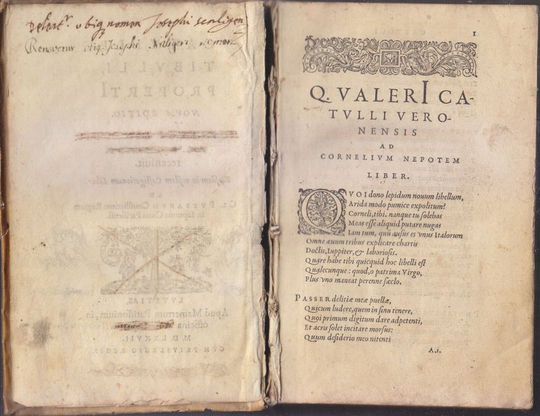 CATULLI TIBULLI PROPERTI nova editio Iosephus Scaligeri CASTIGATIONES 1577 Libro