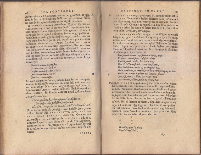CATULLI TIBULLI PROPERTI nova editio Iosephus Scaligeri CASTIGATIONES 1577 Libro