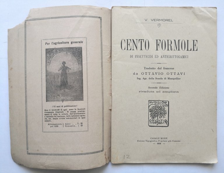 CENTO FORMOLE di insetticidi di V Vermorel 1924 i libri …
