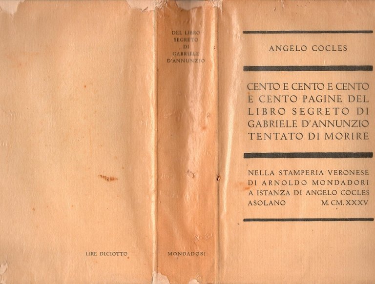 CENTO PAGINE DEL LIBRO SEGRETO DI GABRIELE D'ANNUNZIO Angelo Cocles …