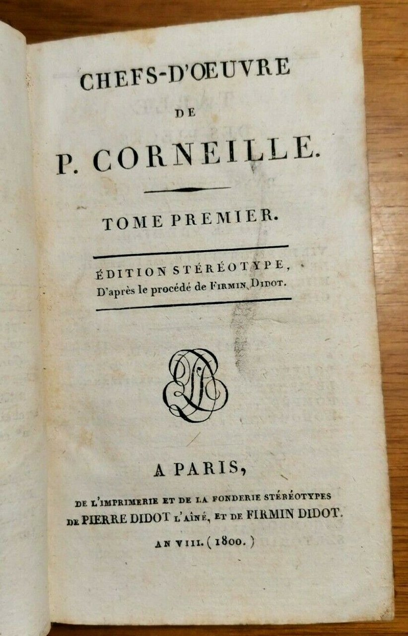 Chefs D'oeuvre di CORNEILLE Tome I 1800 libro antico volume …