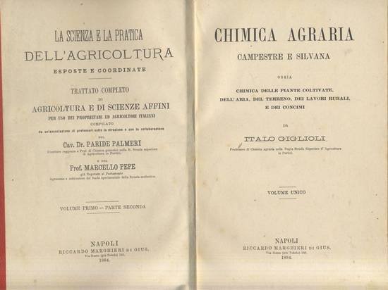 CHIMICA AGRARIA CAMPESTRE E SILVANA di Italo Giglioli 1884 Marghieri …