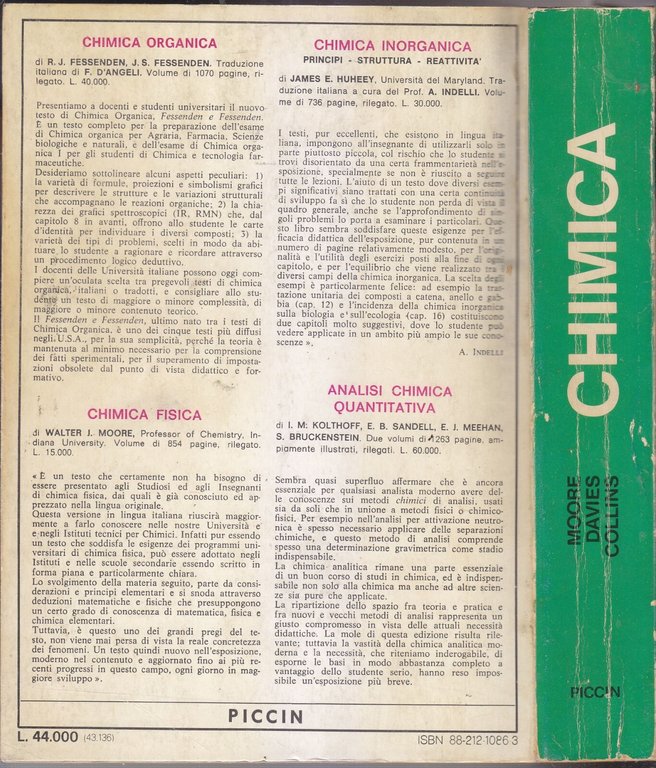 CHIMICA di Moore Davies Collins 1983 Piccin Libro Manuale