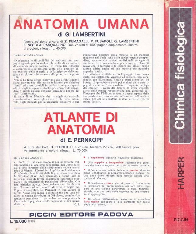 CHIMICA FISIOLOGICA di Harold Harper 1978 Piccin libro manuale università