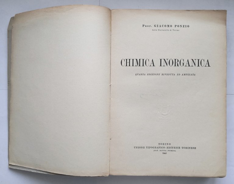 CHIMICA INORGANICA di Giacomo Ponzio 1945 Unione Tipografico Editrice Torinese