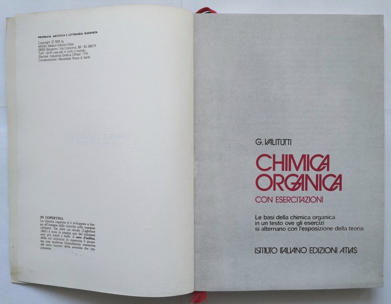 CHIMICA ORGANICA di Valitutti 1974 Istituto Italiano Edizioni Atlas Libro