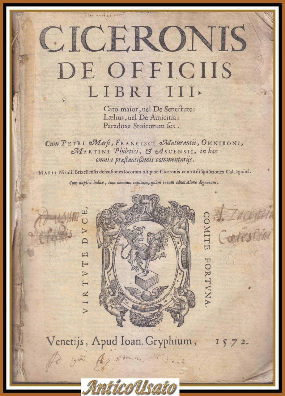 CICERONIS DE OFFICIIS 1572 Gryphium libro antico cinquecentina Cicerone uffici