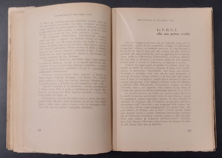 CINQUANT'ANNI DI VITA DELLA FUCI di Guido Anichini 1947 Studium …