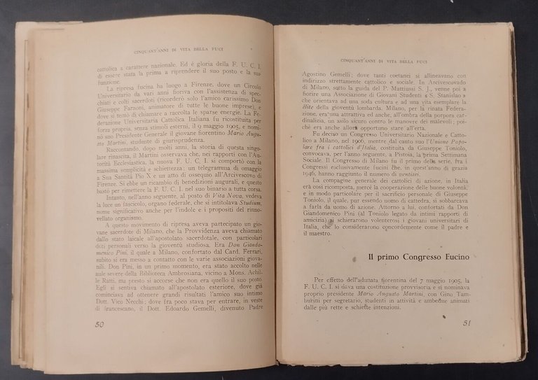 CINQUANT'ANNI DI VITA DELLA FUCI di Guido Anichini 1947 Studium …