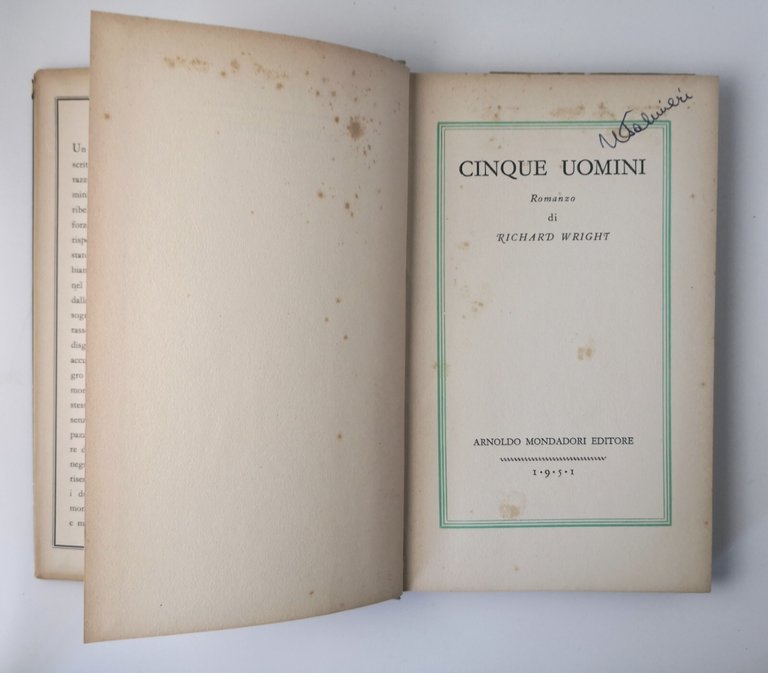 CINQUE UOMINI di Richard Wright 1951 Mondadori Collezione Medusa Libro …