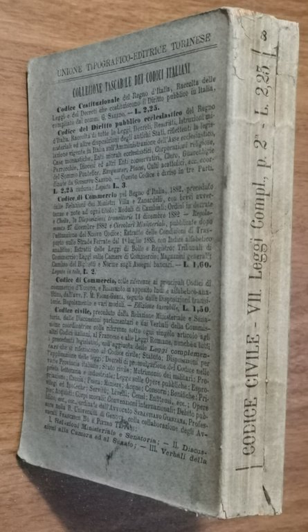 CODICE CIVILE CON LEGGI COMPLEMENTARI volume VII di Gianziana 1887 …