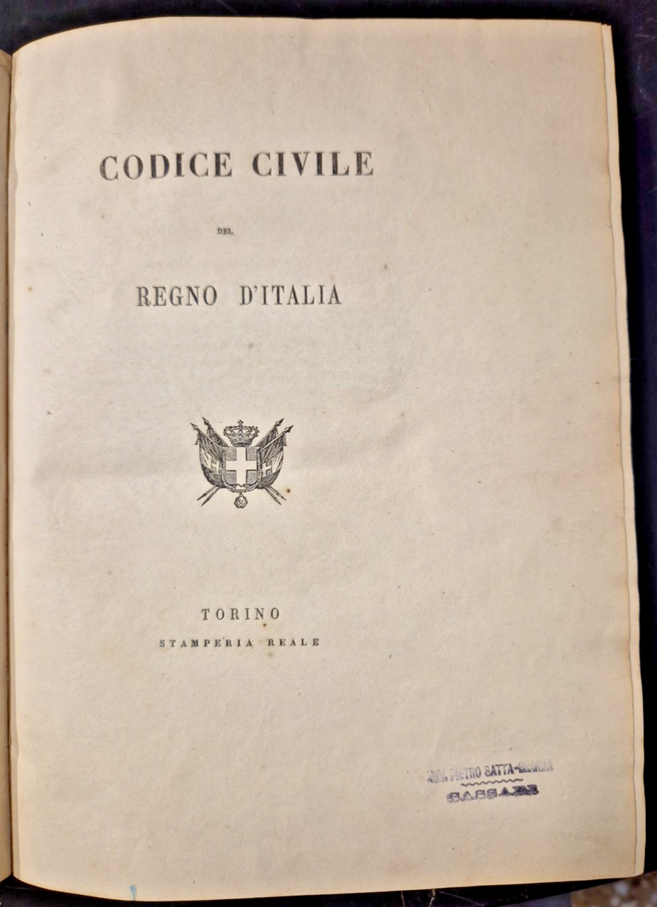 CODICE CIVILE DEL REGNO D’ITALIA Torino Stamperia Reale 1865 Libro …