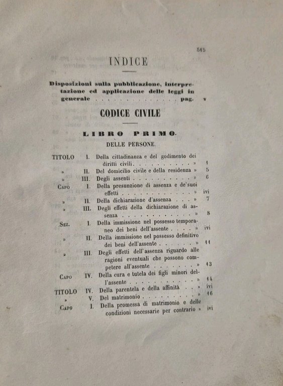 CODICE CIVILE DEL REGNO D’ITALIA Torino Stamperia Reale 1865 Libro …