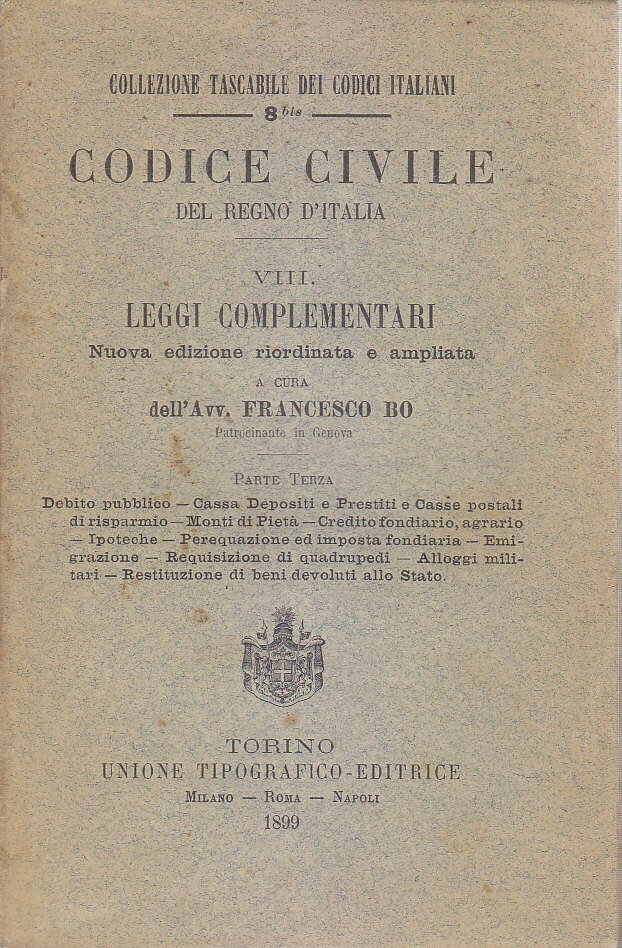 CODICE CIVILE DEL REGNO D'ITALIA VOLUME 8 parte III LEGGI …