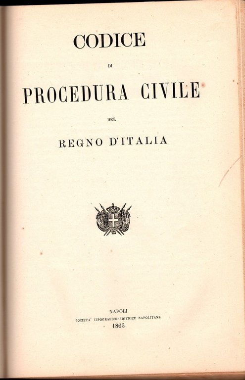 CODICE CIVILE REGNO ITALIA + PROCEDURA 1865 libro antico Statuto …