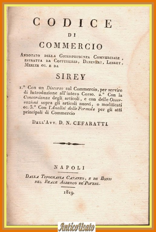 CODICE DI COMMERCIO Cefaratti Sirey 1819 Tipografia Cataneo Diritto Antico | Immagine Gallery 1
