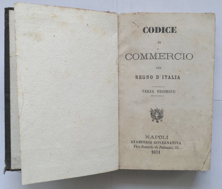 CODICE DI COMMERCIO DEL REGNO D'ITALIA 1871 Stamperia Governativa Libro …