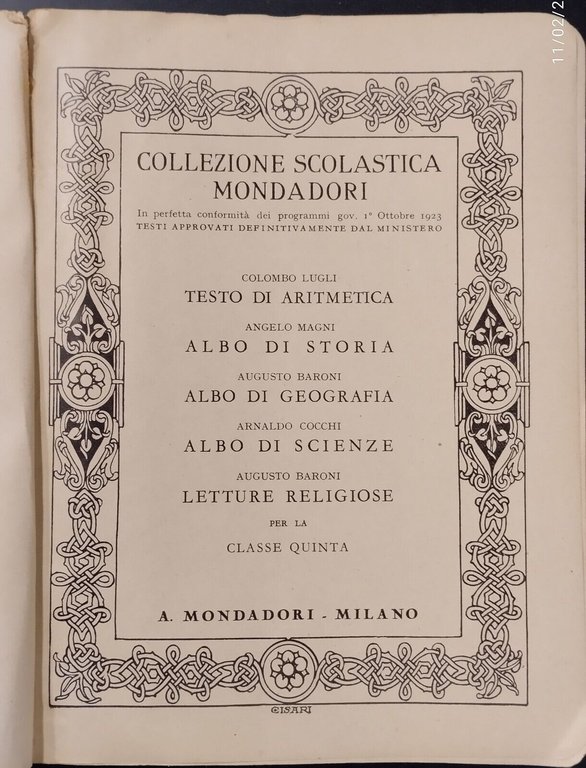 COLLEZIONE SCOLASTICA MONDADORI 1926 Libro scolastico fascismo sussidiario