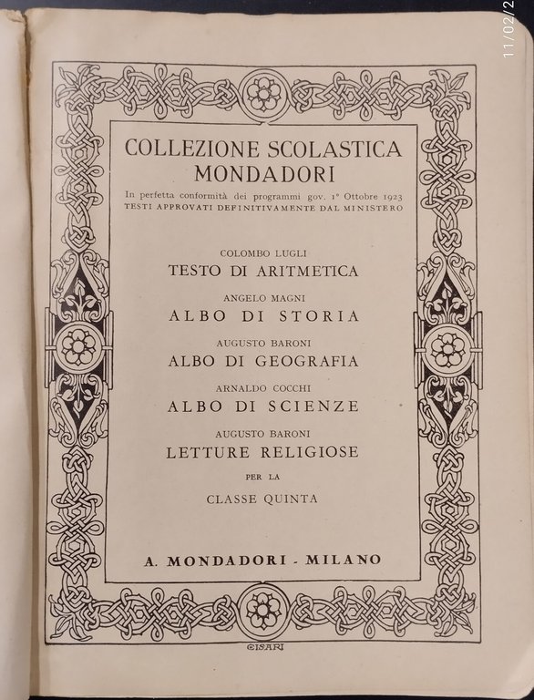 COLLEZIONE SCOLASTICA MONDADORI 1926 Libro scolastico fascismo sussidiario